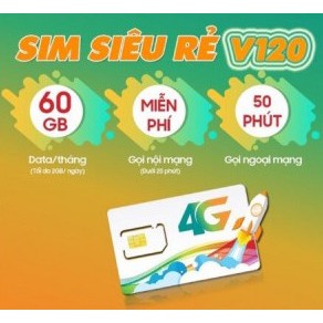 SIM V120 VIETTEL - TẶNG 2Gb TỐC ĐỘ CAO + 20 PHÚT GỌI NỘI MẠNG/NGÀY 50 PHÚT GỌI NGOẠI MẠNG/THÁNG