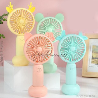 Quạt mini cầm tay hình thú có đèn và đế đỡ