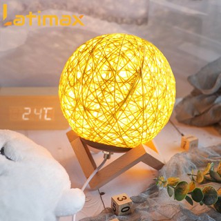 Đèn Ngủ Để Bàn Cầu Mây Đế Gỗ Xếp Latimax Điều Chỉnh Cường Độ Sáng Theo Ý Muốn Ánh Sáng Vàng