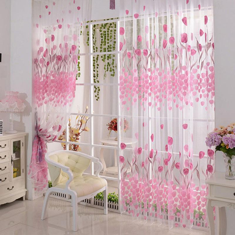 Rèm voan in hình hoa tulip trang trí nội thất 200 X 100cm