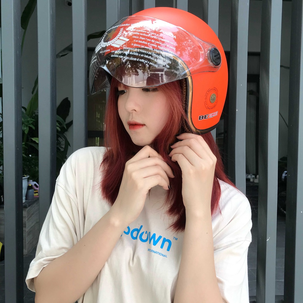 Mũ hảo hiểm 3/4 trùm đầu cao cấp cam có kính hàng chính hãng bảo hành 12 tháng