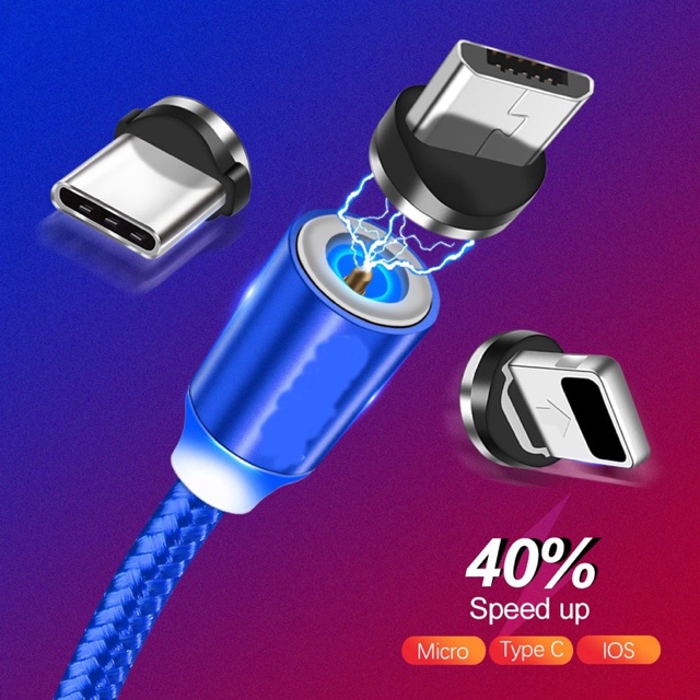 Cáp Sạc Từ Hút Nam Châm Đầu Iphone/Microusb/Type C Xoay 360 Độ Dây Dù,Có Led Cao Cấp