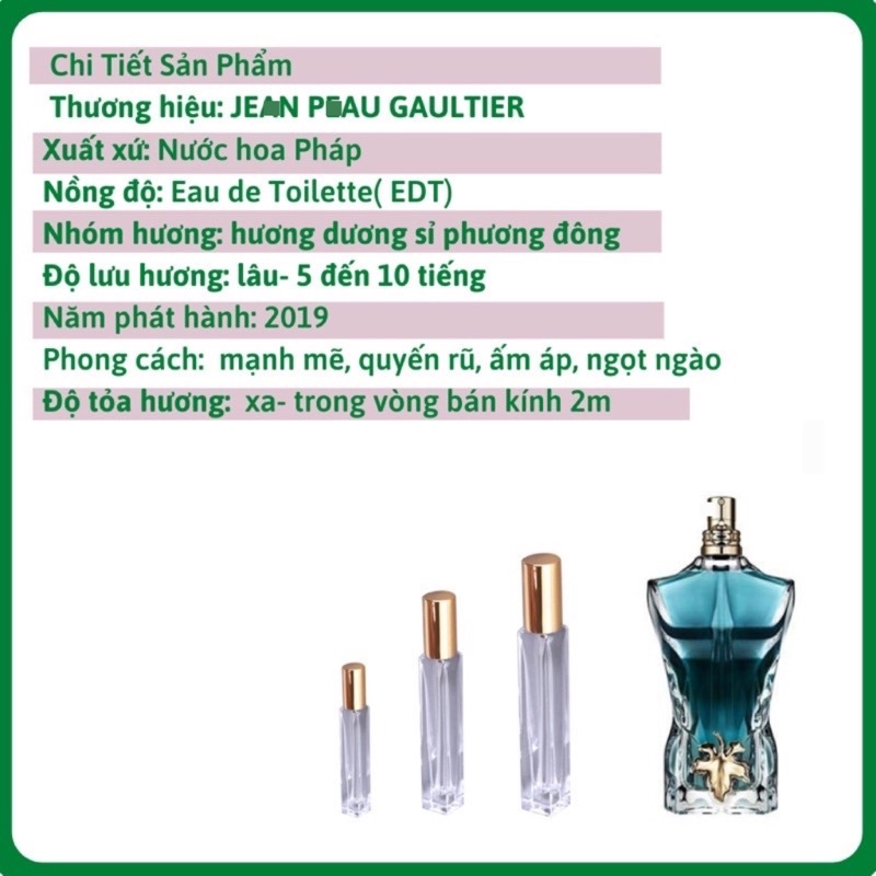 Nước hoa nam Je.an Pe.au Gaul.tier Le Male le, Le Male, Le beau mẫu chiết dùng thử 2ml,5ml,10ml,20ml chính hãng