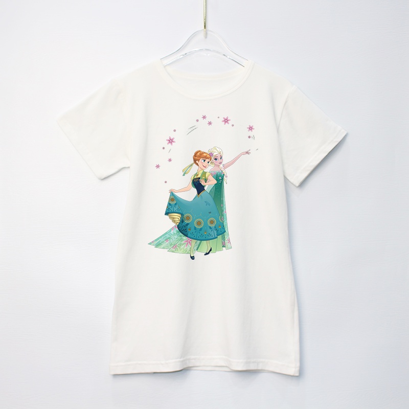 Đầm thun 100% cotton họa tiết hoạt hình công chúa băng giá xinh xắn cho bé gái