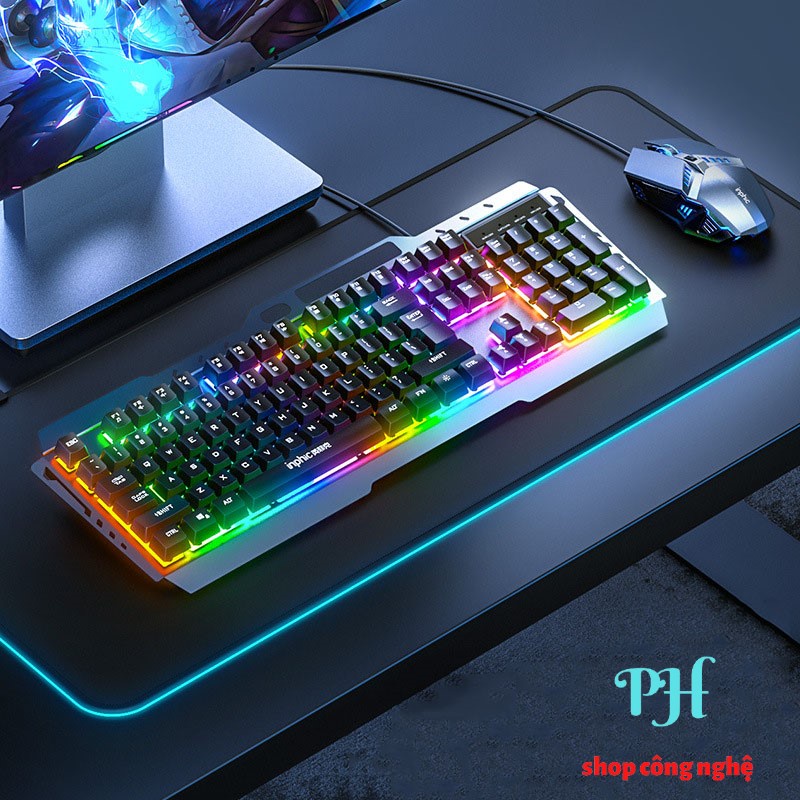 Bàn Phím Giả Cơ Kim Loại INPHIC V680 Có Dây Phím Có Đèn Nền Siêu Đẹp RGB Hỗ Trợ 4000DPI Chơi Game Chuyên Nghiệp