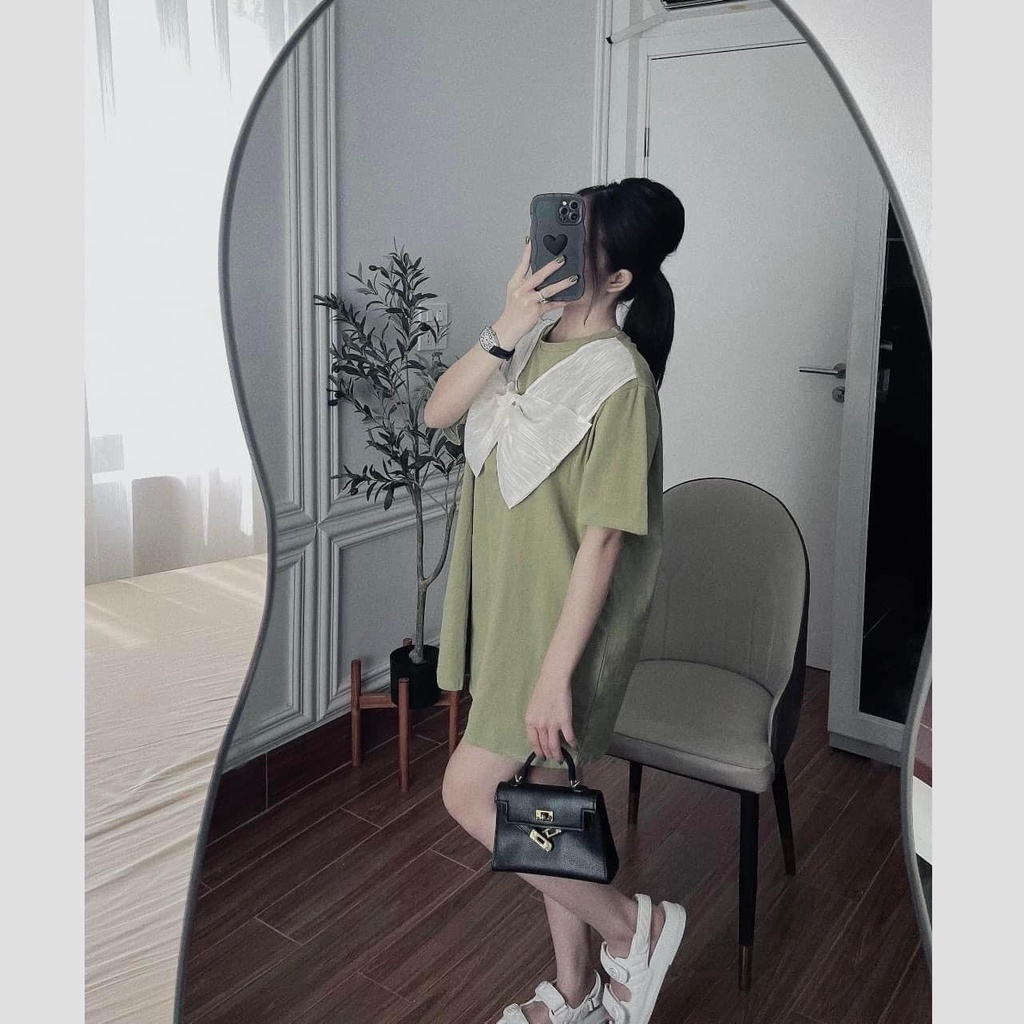 Váy Xanh Cốm Phối Nơ Voan Bản To PEONYB Nữ  🌸 Đầm đũi suông linen qc bánh bèo tiểu thư hotgirl hàn quốc đẹp 🌸