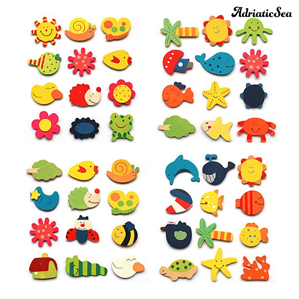 Set 12 miếng dán nam châm gắn tủ lạnh hình động vật hoạt hình bằng gỗ tiện dụng