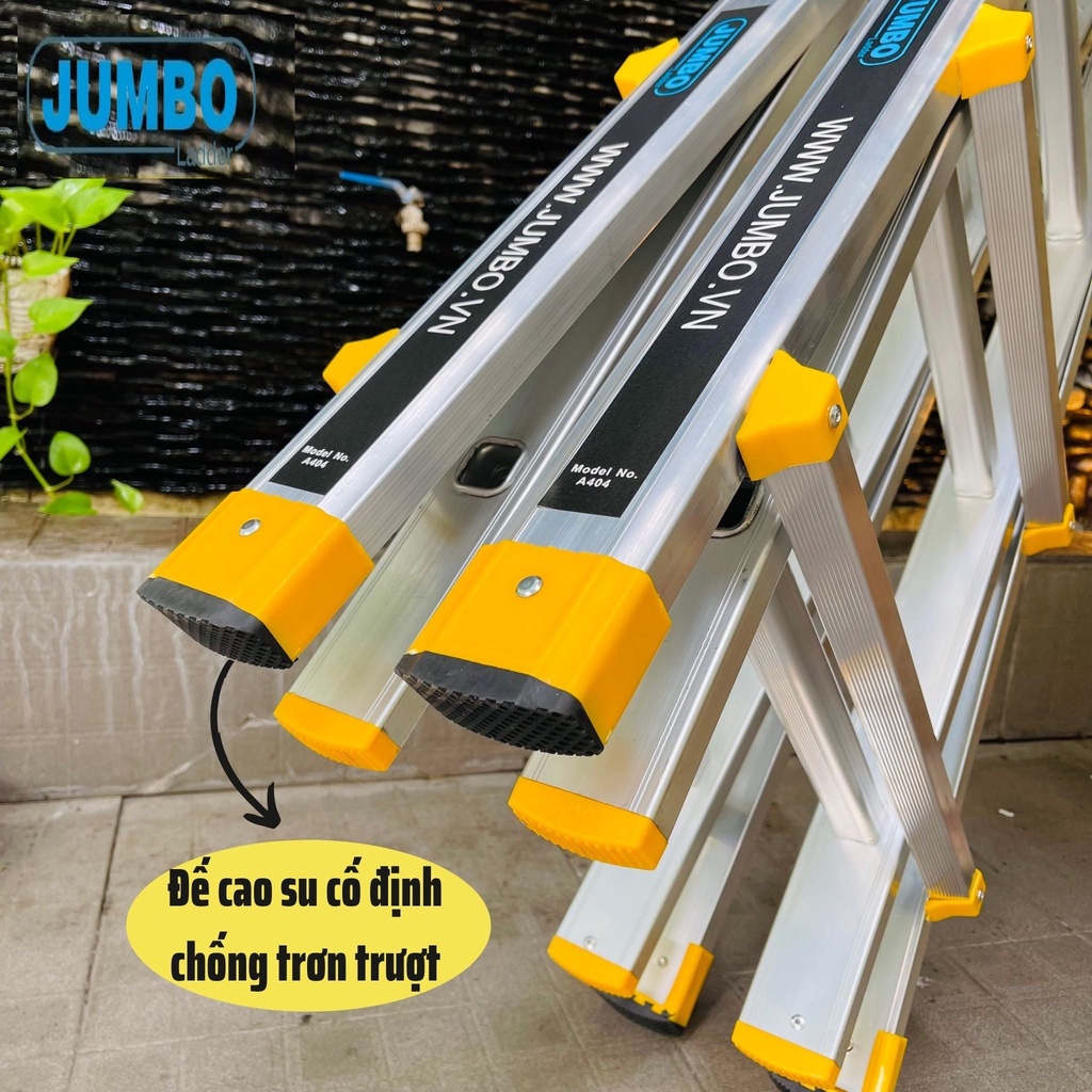 Thang Nhôm Chữ A, Thang nhôm gấp trượt JUMBO A404 TẢI TRỌNG NÂNG CẤP 300KG - Chữ A 2m, Chữ I 4m - Bảo Hành 24 Tháng