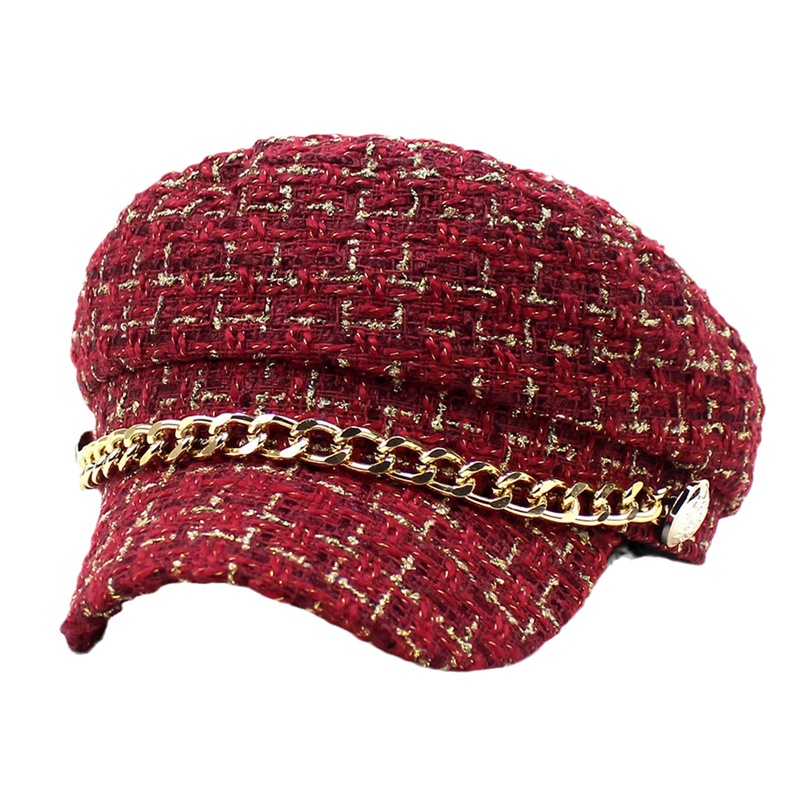 Nón beret vải tweed họa tiết ca rô thời trang dành cho nữ