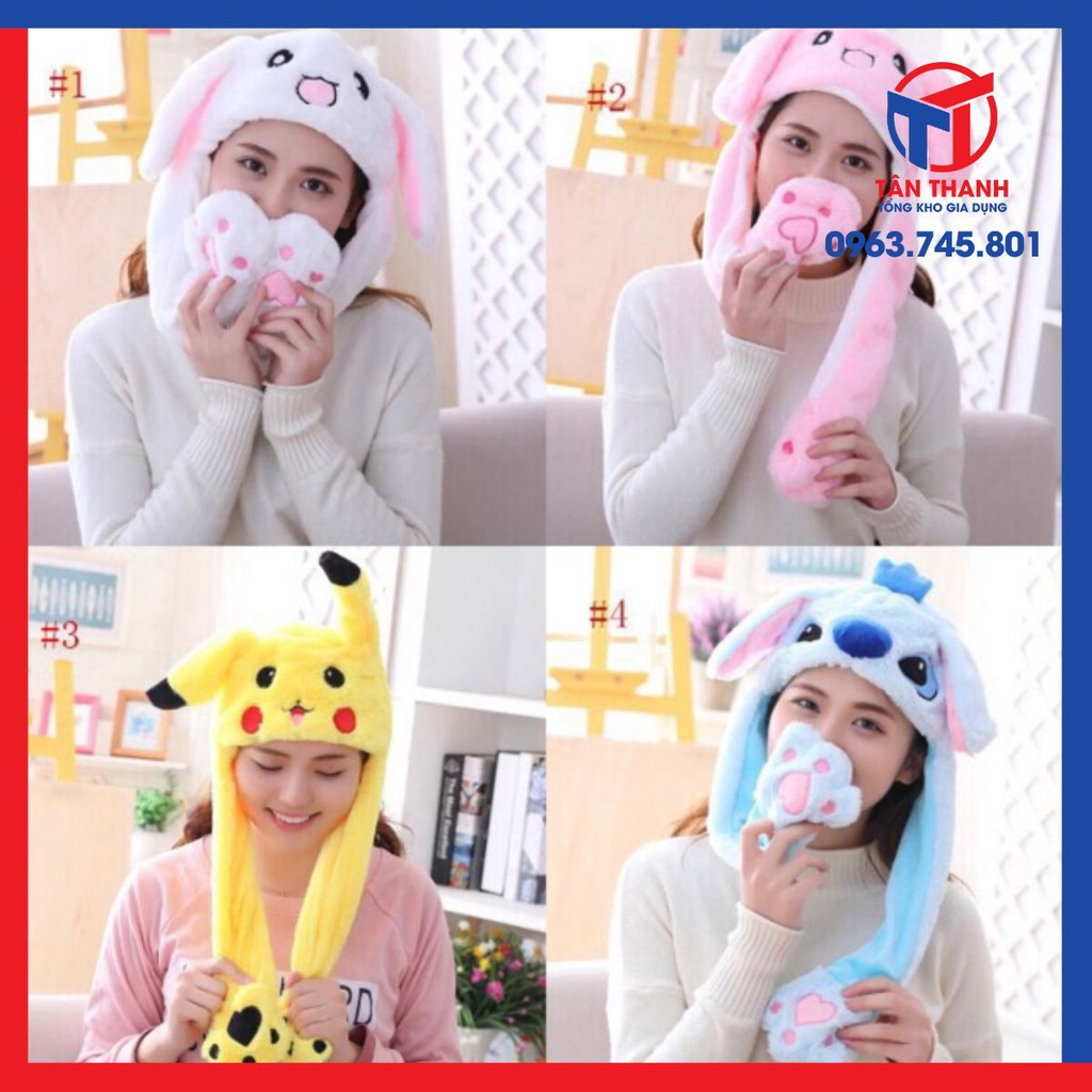 Mũ tai thỏ giật dây cử động.