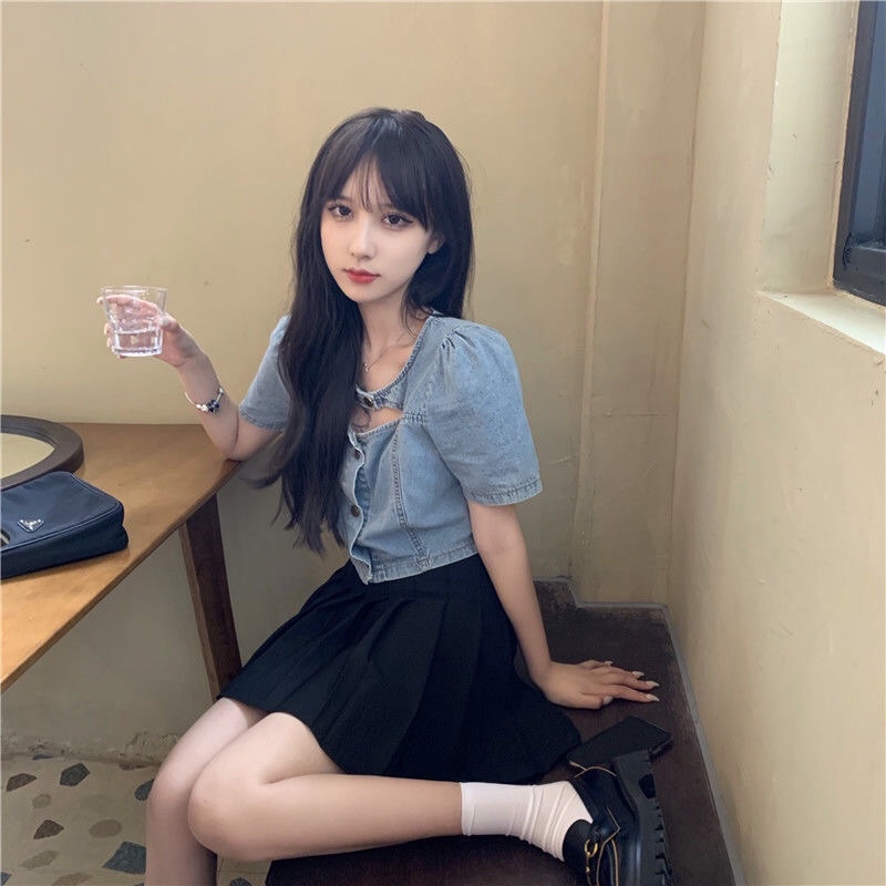 Áo Croptop jean nữ phong cách hàn quốc mẫu mới mã QD070