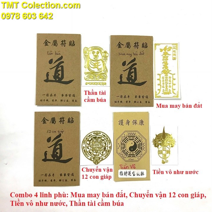 Combo 4 linh phù mua may bán đắt, chuyển vận 12 con giáp, tiền vô như nước, thần tài giữ của, chất liệu Giấy - SP005366