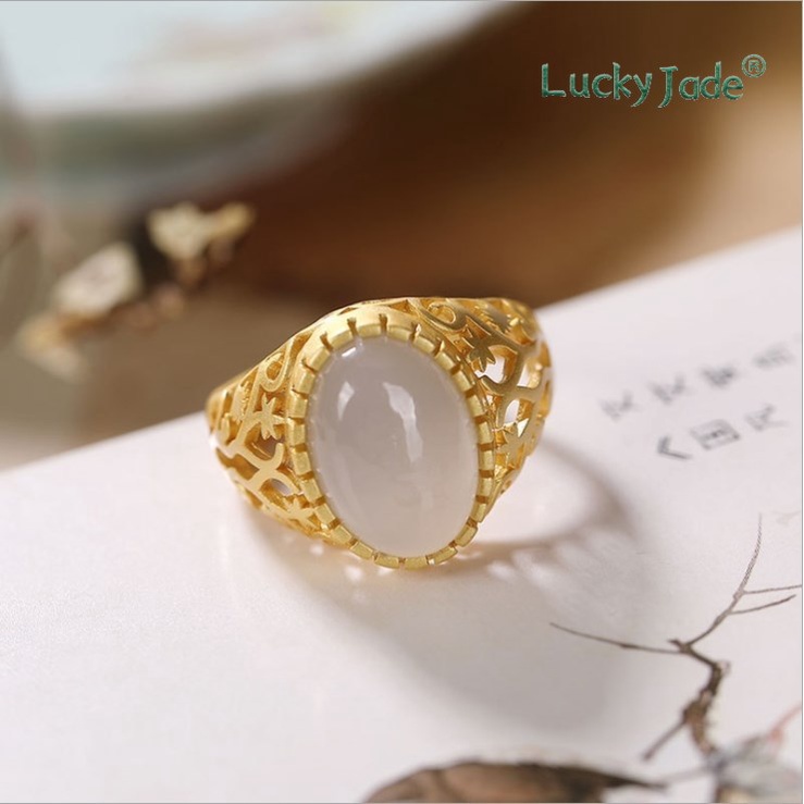 Nhẫn Hở Mạ Bạc 925 Đính Đá Ngọc Bích Nhân Tạo Phong Cách Cổ Điển Có Thể Điều Chỉnh