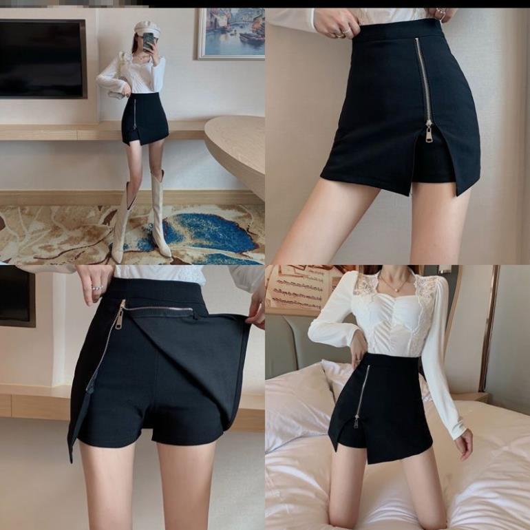 Quần sooc giả váy nữ cạp cao, Quần váy có khóa cạnh siêu xinh V186(có ảnh thật)