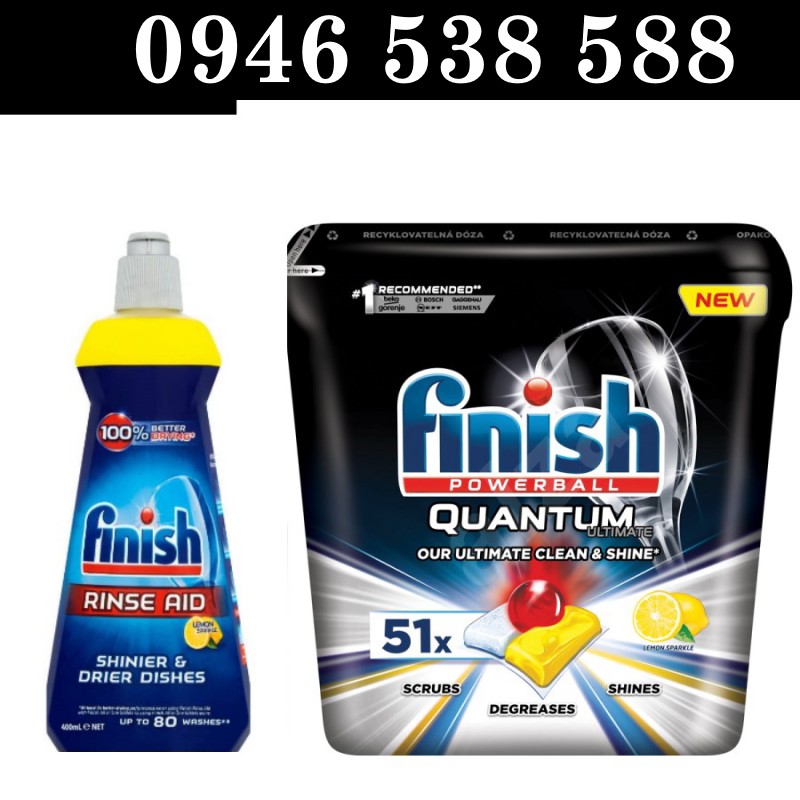 Combo Viên rửa chén Finish Quantum ultimate 51 tabs + Nước Bóng Finish 400ml Finish.edu.vn