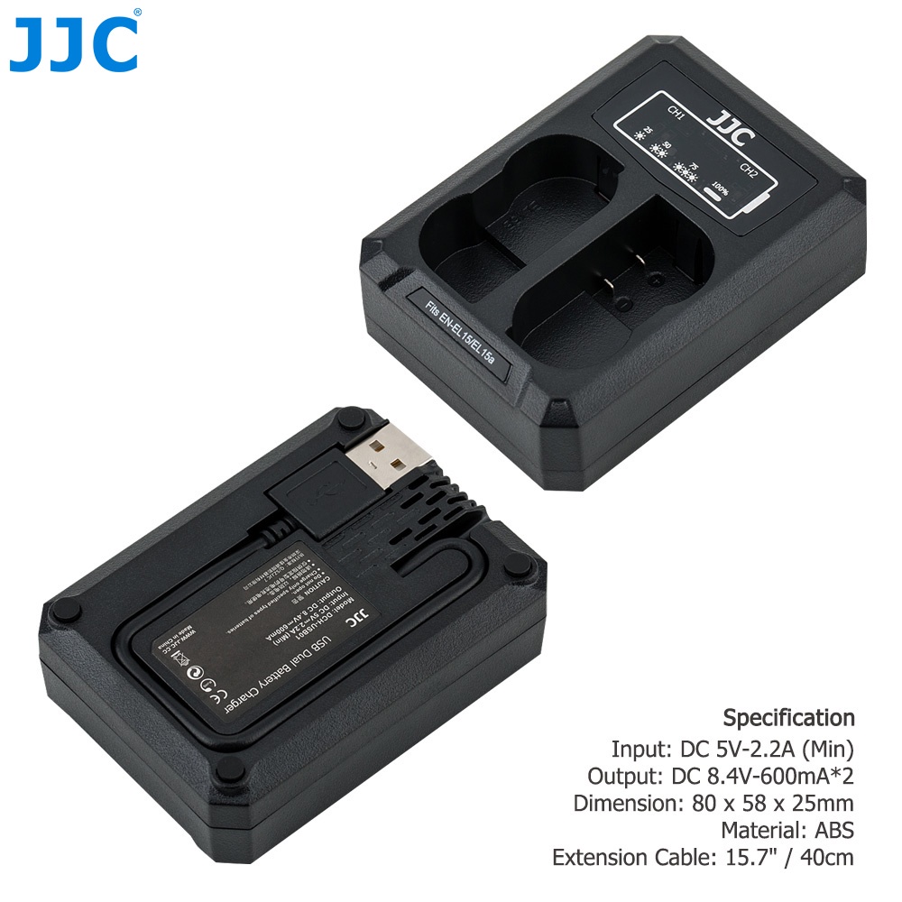 JJC MH-25A Pin máy ảnh Bộ sạc USB cho Pin EN-EL15 EN-EL15a EN-EL15b của Máy ảnh Nikon Z6 Z7 D7500 D7200 D7100 D7000 D850 D810A D810 D800E D800 D780 D750 D610 D600 D500