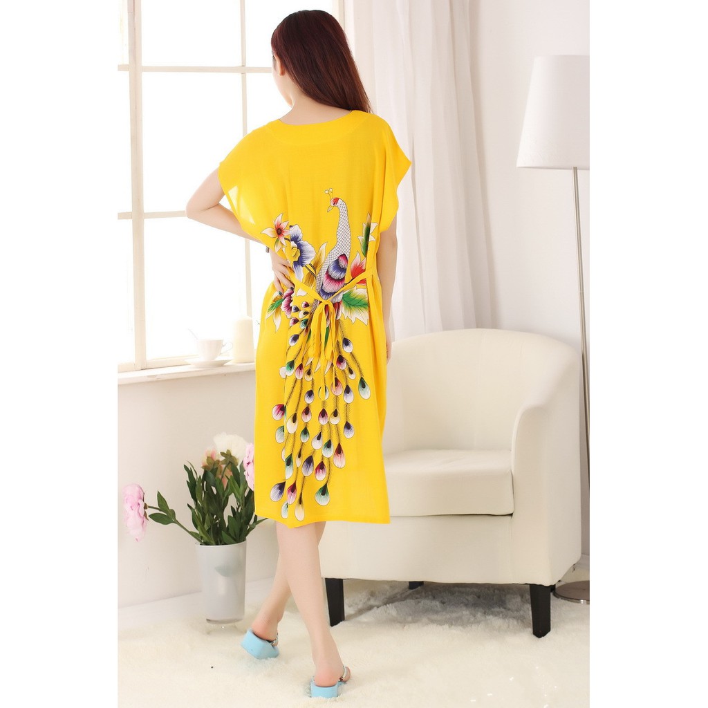 Đồ ngủ Vải cotton Cổ V Dáng Rộng In Họa Tiết Chim Công Thoáng Khí Thời Trang Cho Nữ
