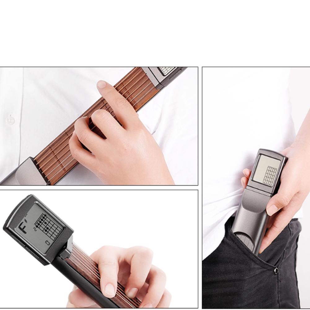 Portable Pocket Guitar 6 Strings Trainer with Chord Chart Screen Practice