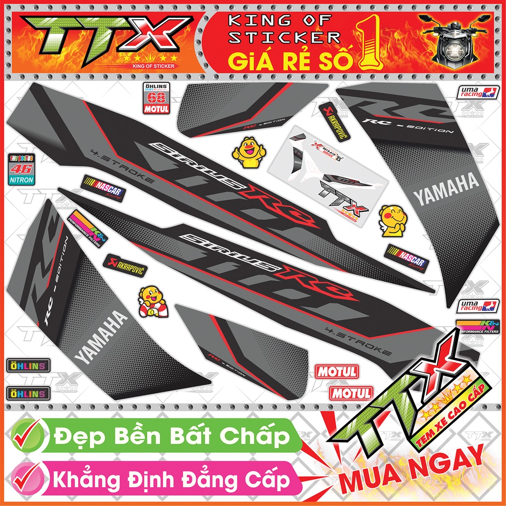 Tem Xe Sirius RC 110 Xám Đen Đỏ - Tem Sirius Chỉ Đỏ Nền Đen Xám Siêu Đẹp - Mẫu Team Sirius Xám Đen Đỏ