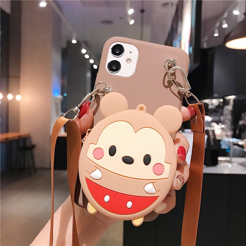 Ốp điện thoại dẻo có ví đựng thẻ 3D hoạt hình và dây đeo cho Redmi 9C Oppo A15 A15S A53 A33 A32 A91 F15 A8 A31 F9 F7