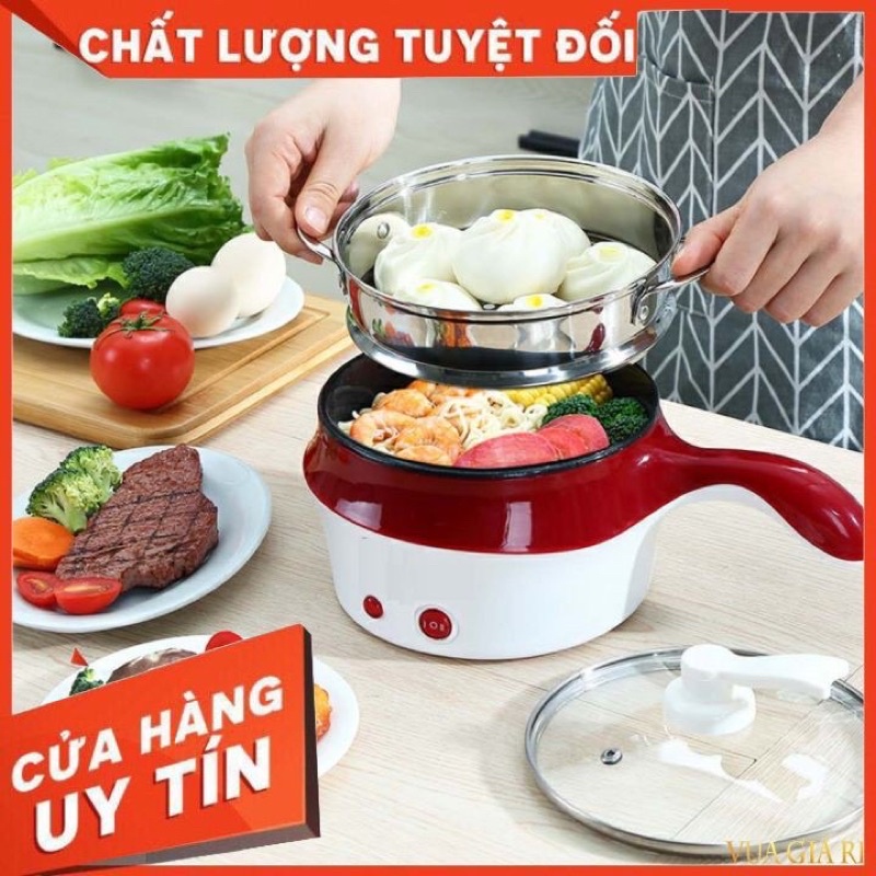 Nồi Điện Mini Hai Tầng Đa Năng có thể Chiên Xào, Hấp Luộc, Nấu Cơm, Nấu Lẩu Mini (Tặng Kèm Khay Hấp)