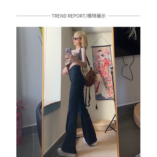 Quần jeans thô co giãn màu đen ống loe siêu hack dáng ôm body Korea Style
