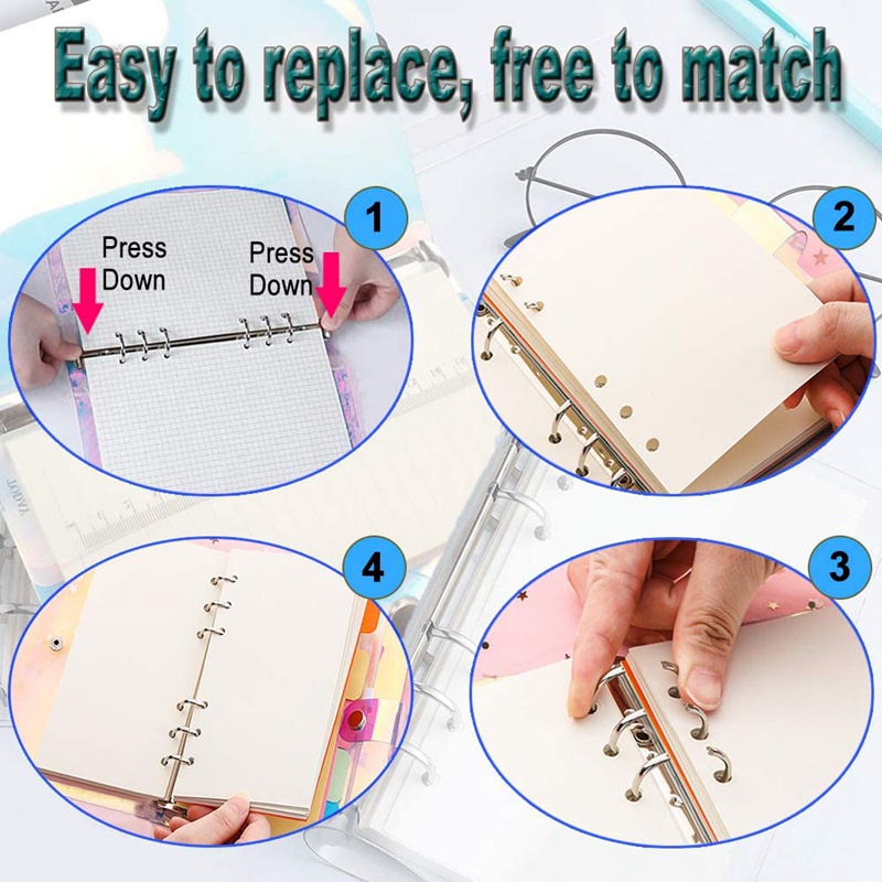 Bộ 2 vỏ bọc sổ tay khổ A6 bằng PVC trong suốt 6 vòng màu cầu vồng