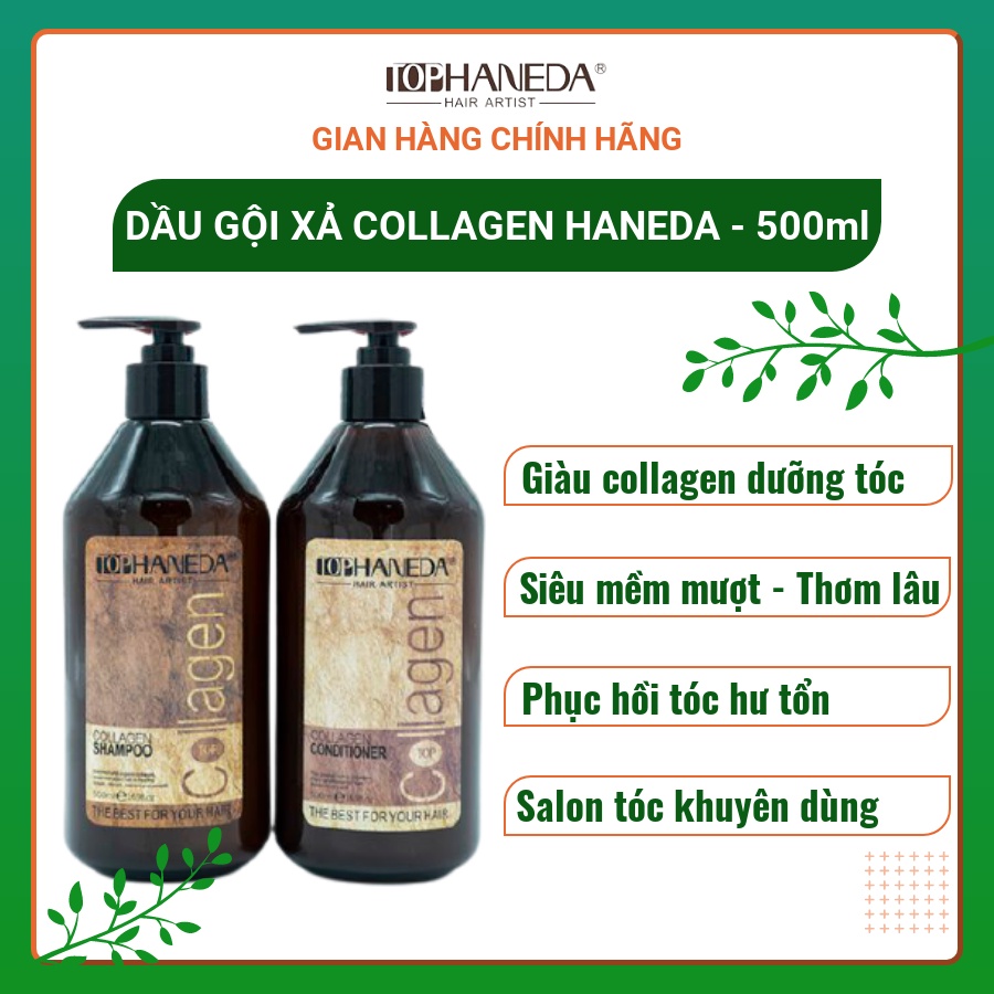 Dầu Gội Xả, Dầu Gội và Dầu Xả Collagen Haneda Phục Hồi và Chăm Sóc Tóc Hư Tổn