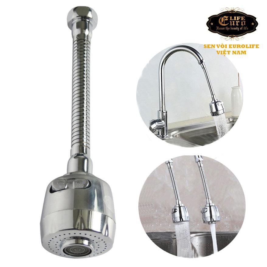 Đầu vòi tăng áp cần lò xo Inox- kèm dây nối dài 18cm 360 độ kèm 2 chế độ nước