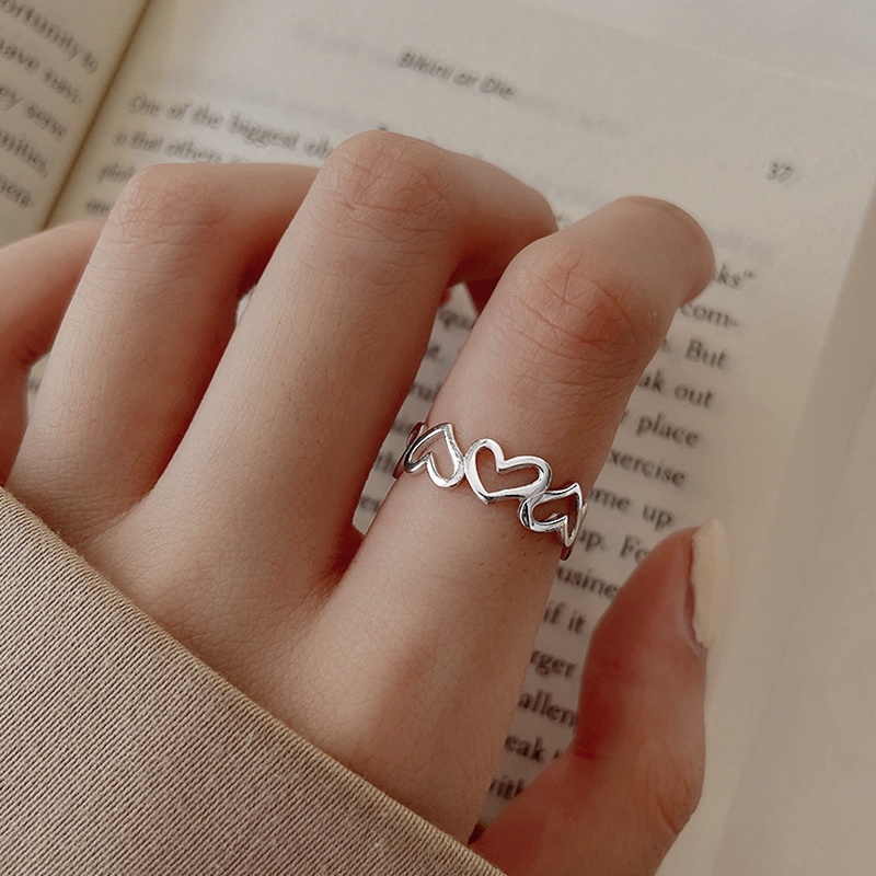 ✨✨Nhẫn 2 Pcs Fashion Heart Silver Finger Ring Simple Hollow Adjustable Party Rings for Women Gorl Jewelry Gift