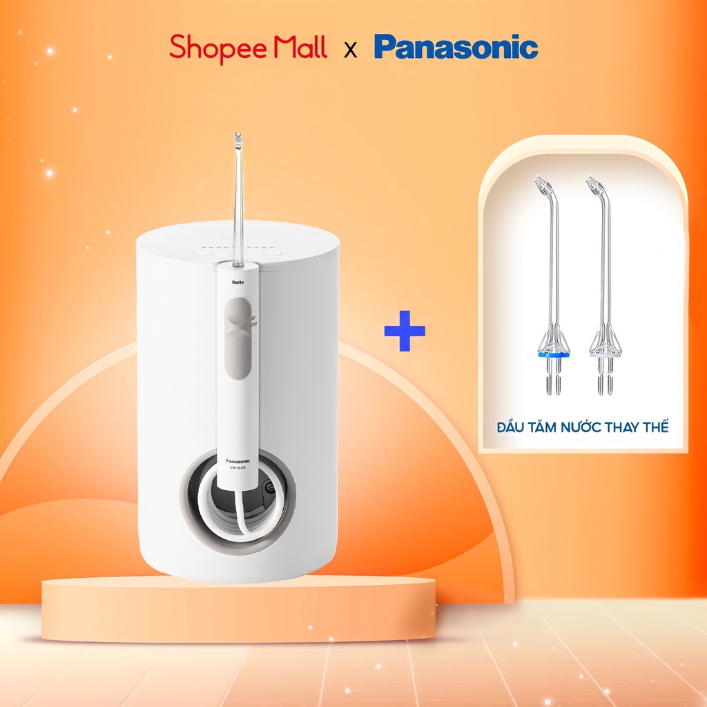 Combo Máy Tăm Nước Cầm Tay Panasonic Công Nghệ Siêu Âm EW1611W451 + 02 Đầu Tăm Thay Thế - Hàng Chính Hãng Bảo Hành 12 T