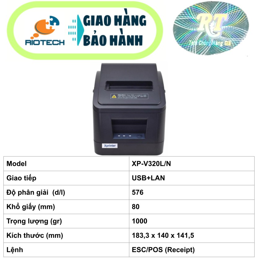 [RIOTECH XPRINTER XP-V320N/L] Máy in nhiệt để bàn (hóa đơn)