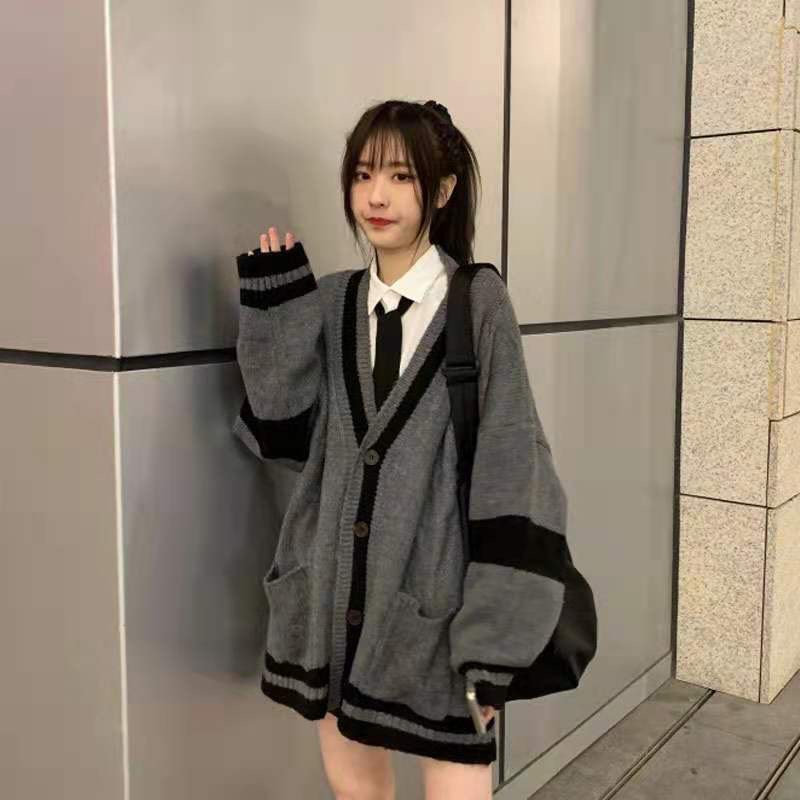 Áo Khoác Cadigan Dáng Dài From Rộng Nữ 2 Túi Hàn Quốc Họa Tiết Kẻ Viền Đen Phù Hợp Với Mọi Lứa Tuổi Ak1103