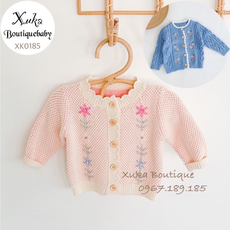 Áo Khoác Cardigan Len Bé Gái - Xuka Boutique - Áo Len Dài Tay Thêu Hoa Cao Cấp Giữ Ấm Cho Bé Yêu