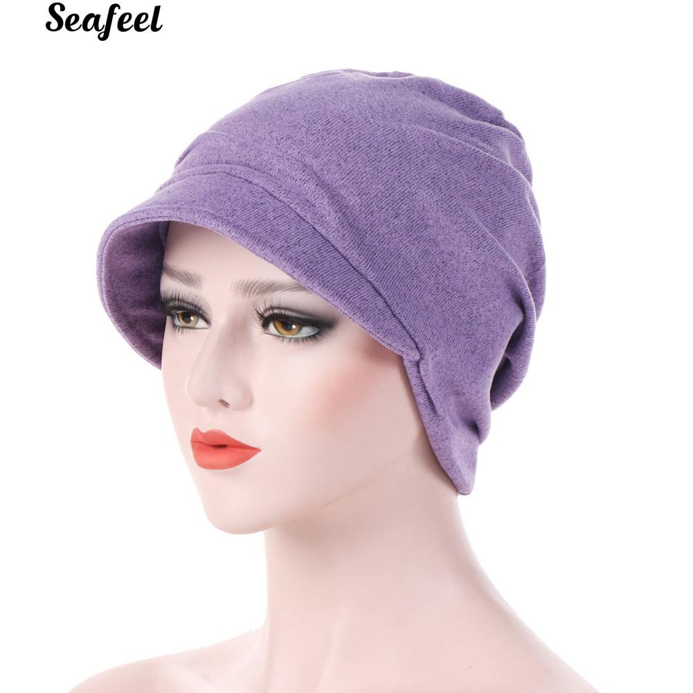 Nón trùm giữ ấm bằng cotton trơn màu cho nữ
