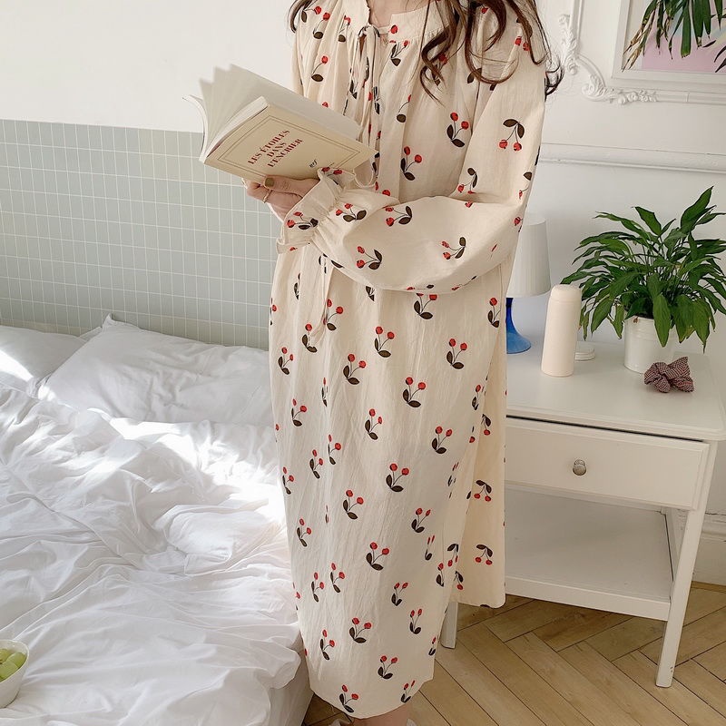 Đầm ngủ dáng dài form rộng thiết kế mới ngọt ngào thời trang mùa thu theo phong cách hàn quốc cho nữ