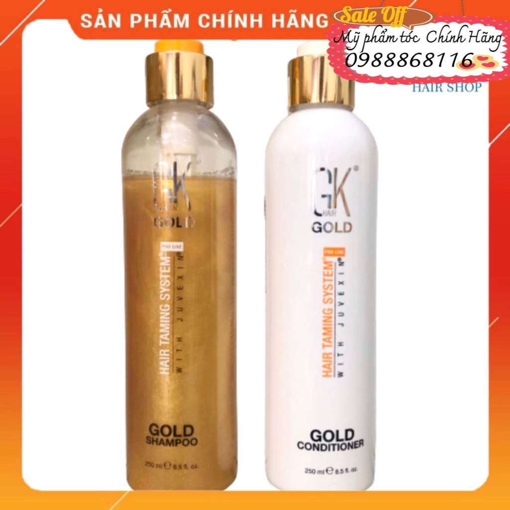 BỘ DẦU GỘI XẢ GK HAIR GOLD NHŨ VÀNG PHỤC HỒI MỀM MƯỢT TÓC USA 250ML*2