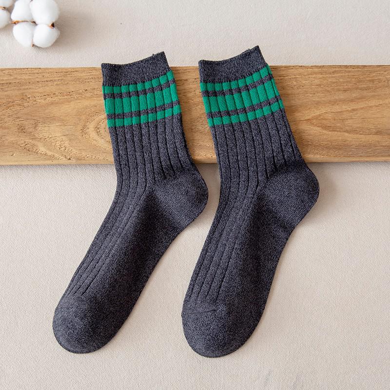 Men's Striped Breathable Crew Fashion Socks Combed Cotton Stripes Casual Comfortable Long Socks Boys Hosiery Easy-matching