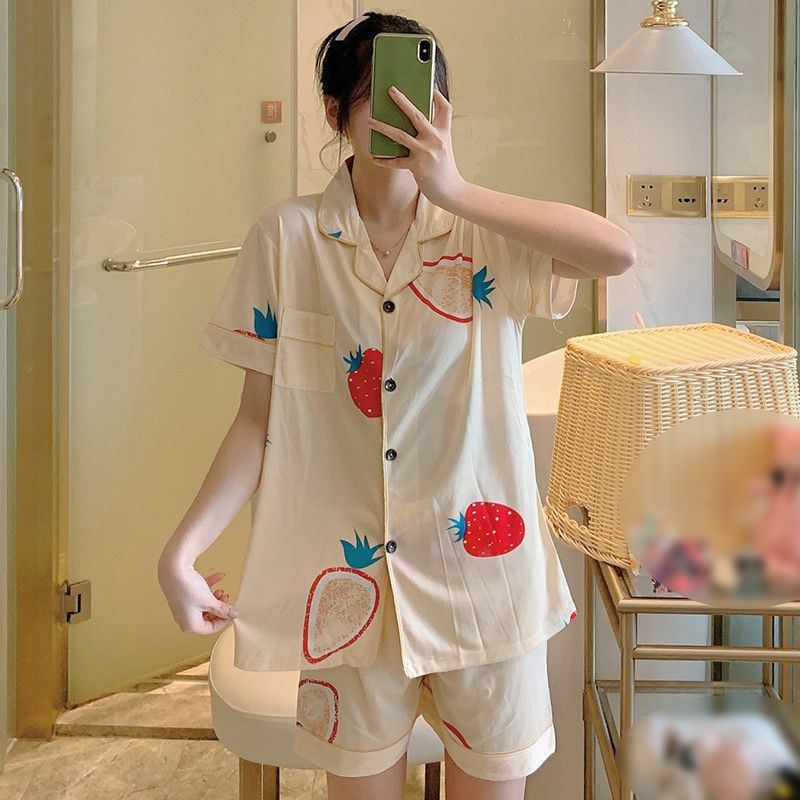 Bộ Đồ Ngủ Pijama Ngắn Tay Họa Tiết Hoạt Hình Đáng Yêu Cho Nữ