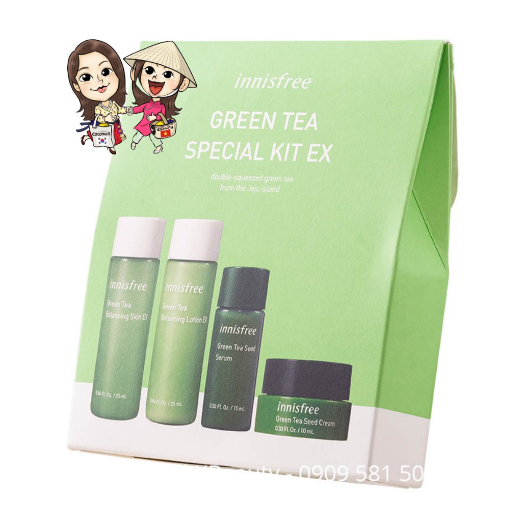 BỘ DƯỠNG DA TRÀ XANH INNISFREE GREEN TEA SPECIAL KIT EX PHỤC HỒI DA MỤN CẤP ẨM Coco Mall KBeauty