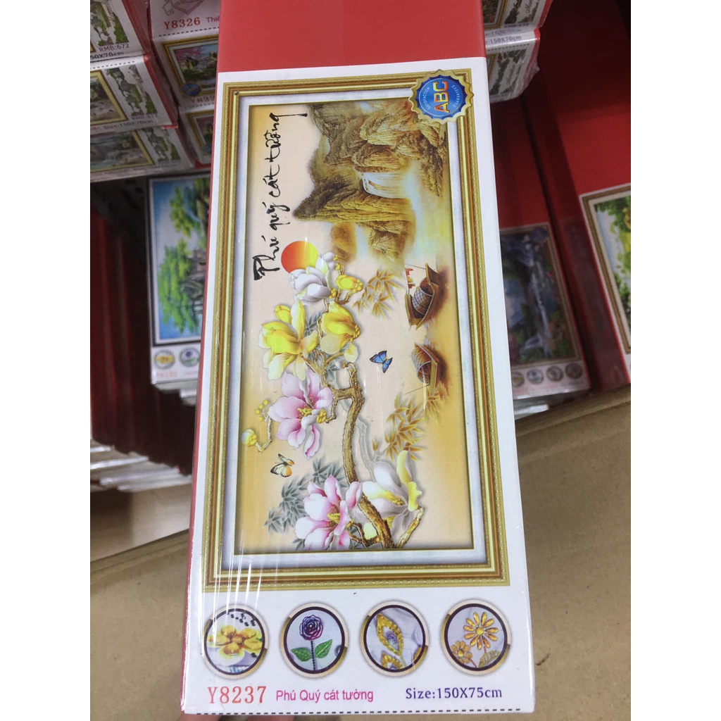 Tranh đính đá phú quý cát tường KT:150x75cm, 100x50cm. Tranh gắn đá tự đính.