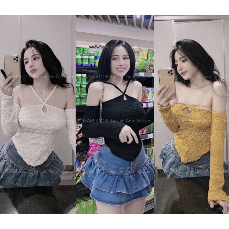 [Mã 11FASHIONSALE1 giảm 10K đơn 50K] Áo kiểu nữ rớt vai chất vải sốp nhăn co dãn 4 chiều | BigBuy360 - bigbuy360.vn