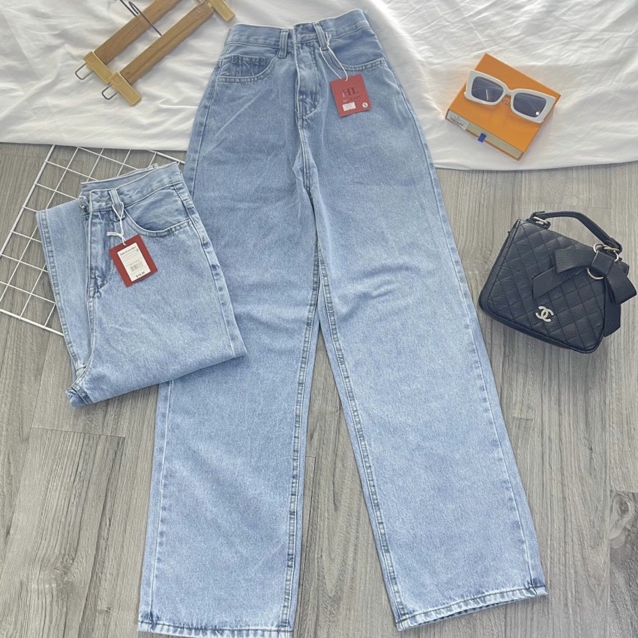 Quần jean ống suông nữ lưng cao cạp cúc dáng rộng chất bò size S M L | BigBuy360 - bigbuy360.vn