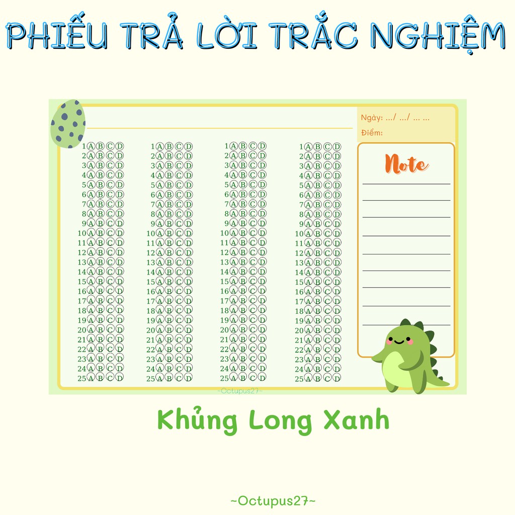 [Set 50 Phiếu Trả Lời Trắc Nghiệm Con Vật] Phiếu Trả Lời Trắc Nghiệm Do Octopus27 Thiết Kế