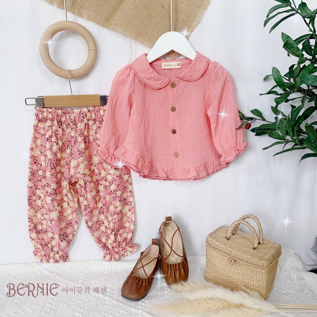 Bộ đũi cổ sen hoa nhí siêu yêu cho bé, bộ thu đông dài tay bé gái