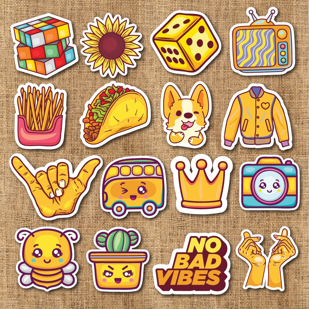 50 Sticker dán laptop Yellow Màu Vàng chống nước sticker dán laptop, điện thoại, đàn guitar, mũ bảo hiểm, vali. MSP: C03