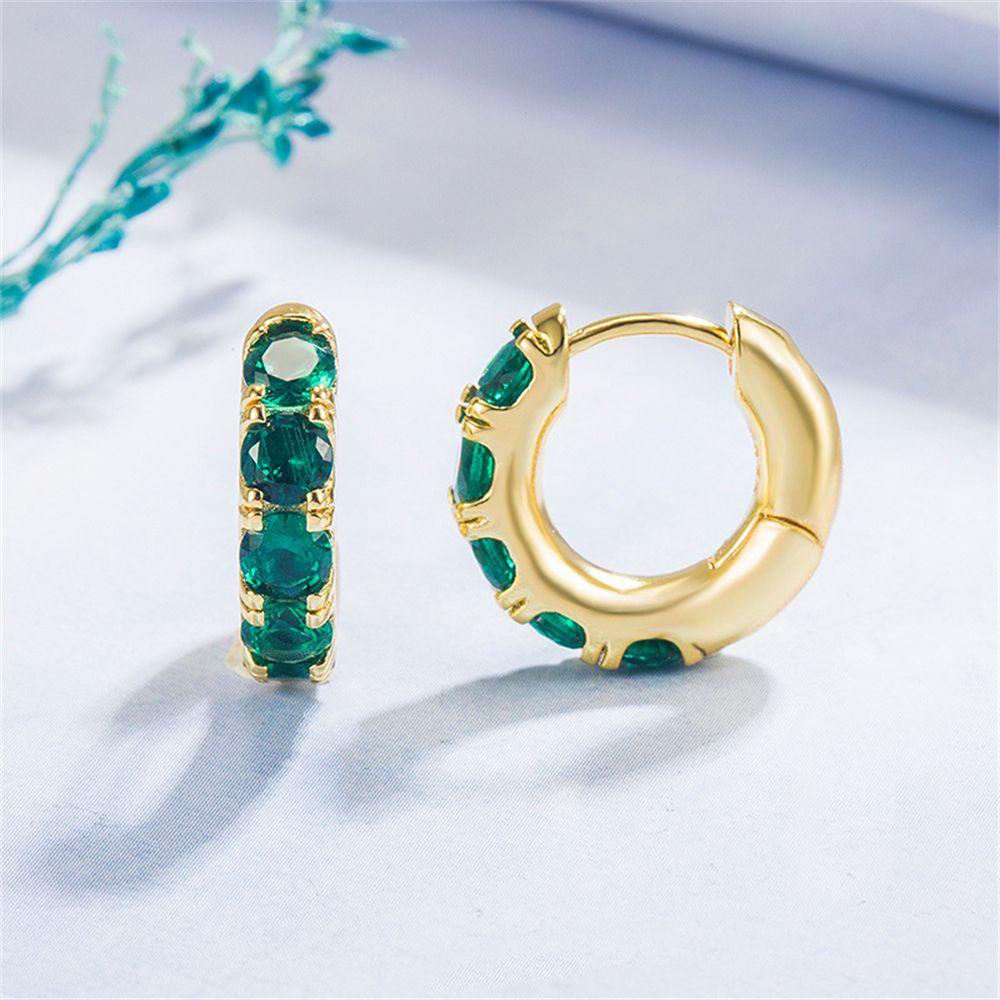 Khuyên Tai Nữ Tròn Đính Ngọc Lục Bảo Thanh Lịch