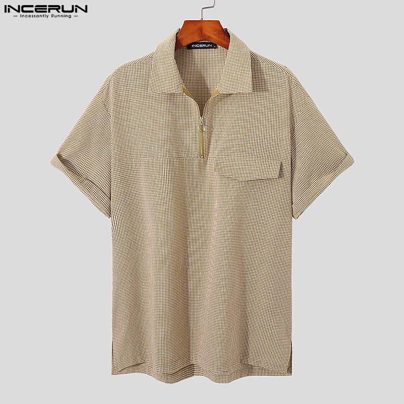 Áo thun polo Incerun tay ngắn có khóa kéo thời trang dành cho nam