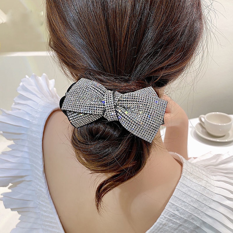 Dây buộc tóc thắt nơ ba chiều đính đá lấp lánh siêu lấp lánh mới