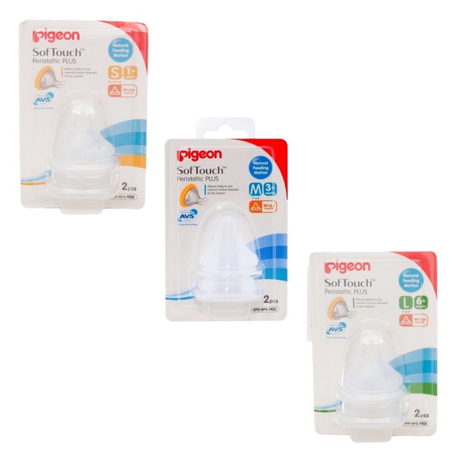 Vỉ 2 núm ty Pigeon Plus cổ rộng size S/M/L/LL
